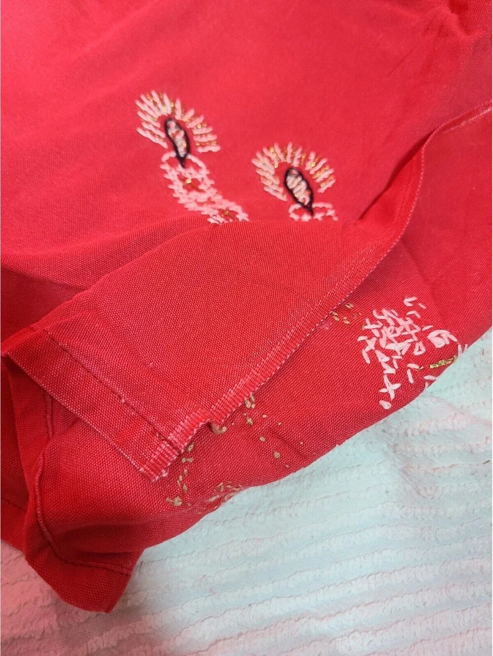 Vintage 1950s Holiday Tablecloth Rhinestone Candles 60x92